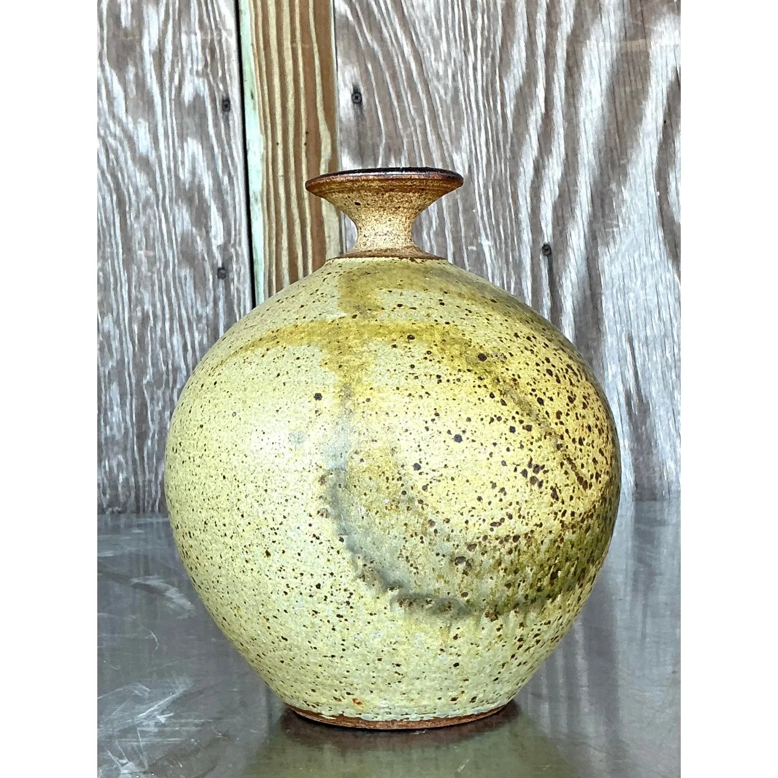 Vintage Boho Original Studio Pottery Vase - Stone, 7W x 9H — additional photo 1