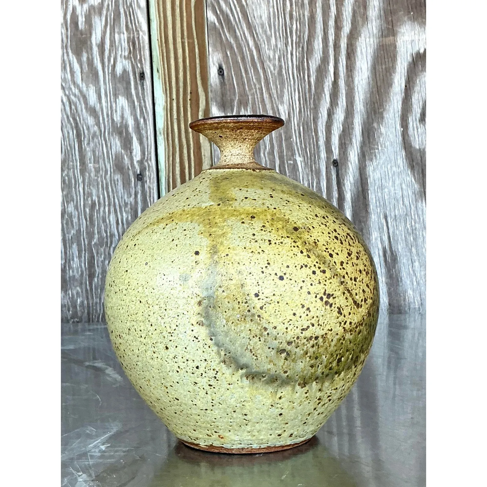 Vintage Boho Original Studio Pottery Vase - Stone, 7W x 9H — additional photo 2