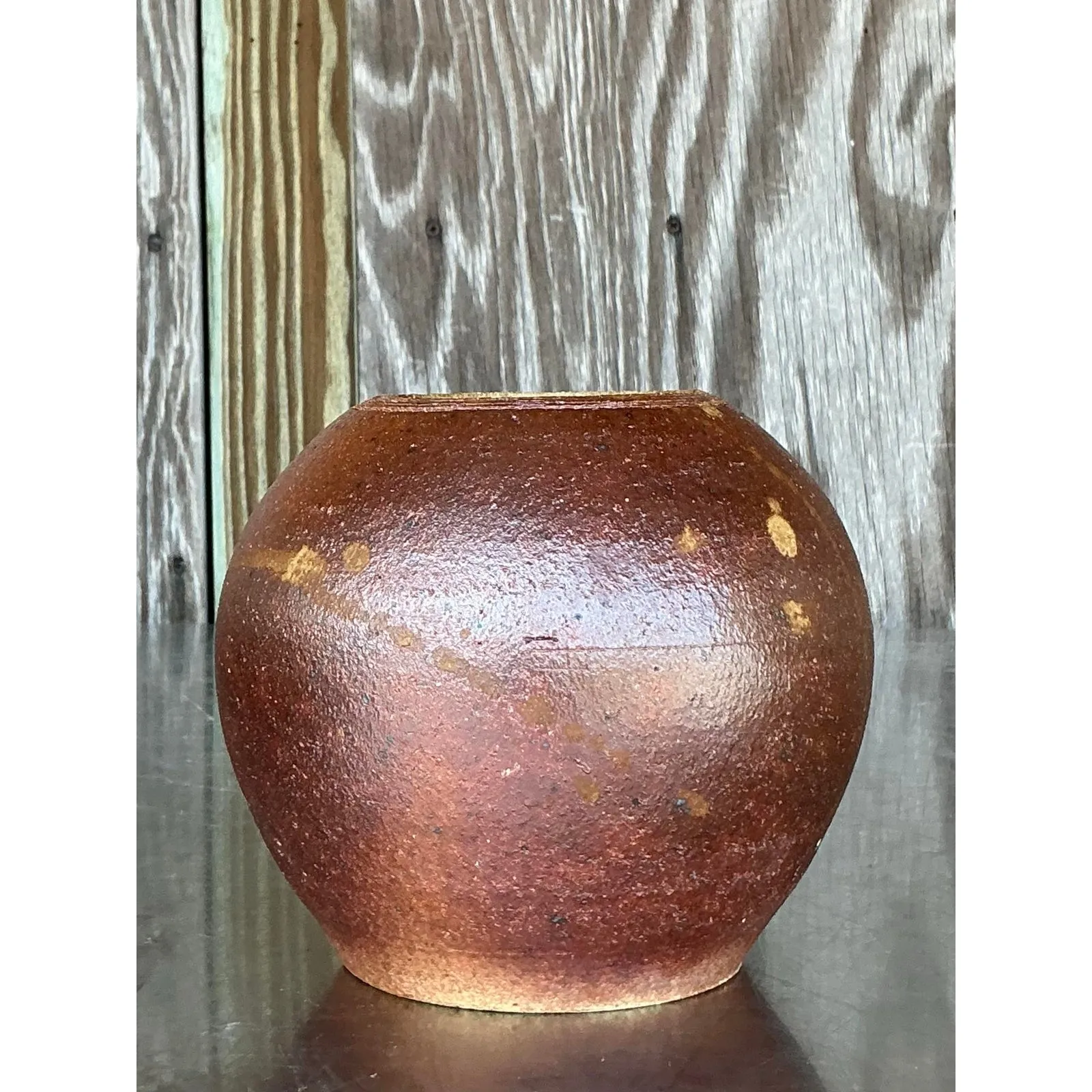 Vintage Boho Studio Pottery Vase - Stone, 6W x 5.5H — additional photo 1