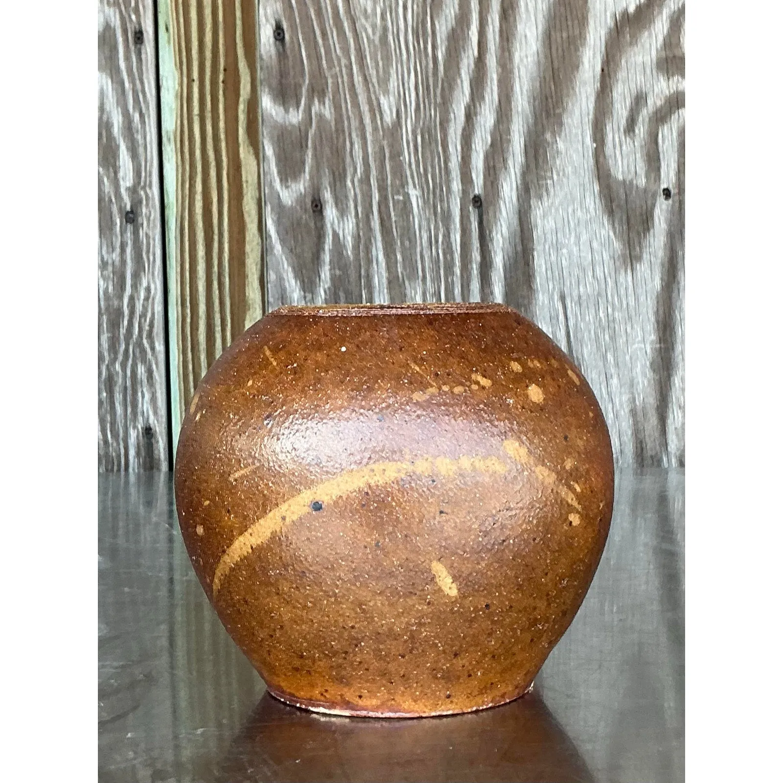 Vintage Boho Studio Pottery Vase - Stone, 6W x 5.5H — additional photo 2