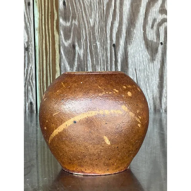 Vintage Boho Studio Pottery Vase - Stone, 6W x 5.5H — additional photo 4