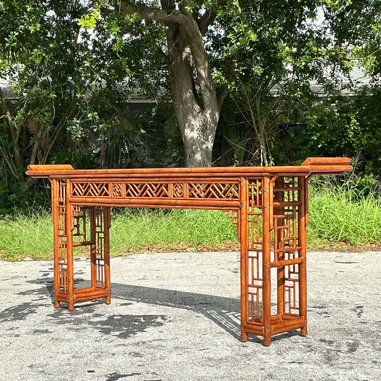 Vintage Asian Pagoda Fretwork Console Table — additional photo 1