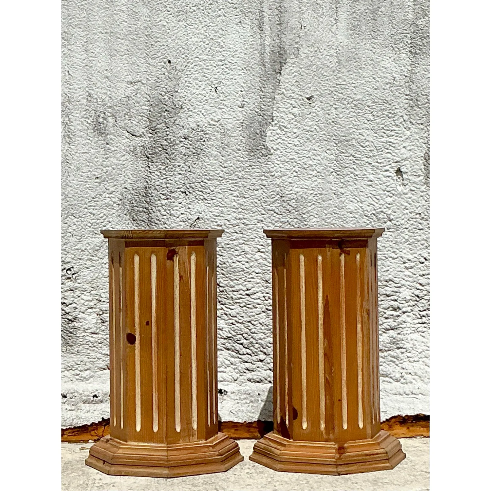 Vintage Boho Knotty Pine Column Pedestals - Set of 2 — additional photo 1