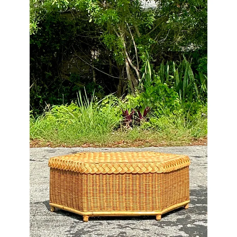 Vintage Coastal Brown Jordan Braided Rattan Coffee Table — additional photo 6