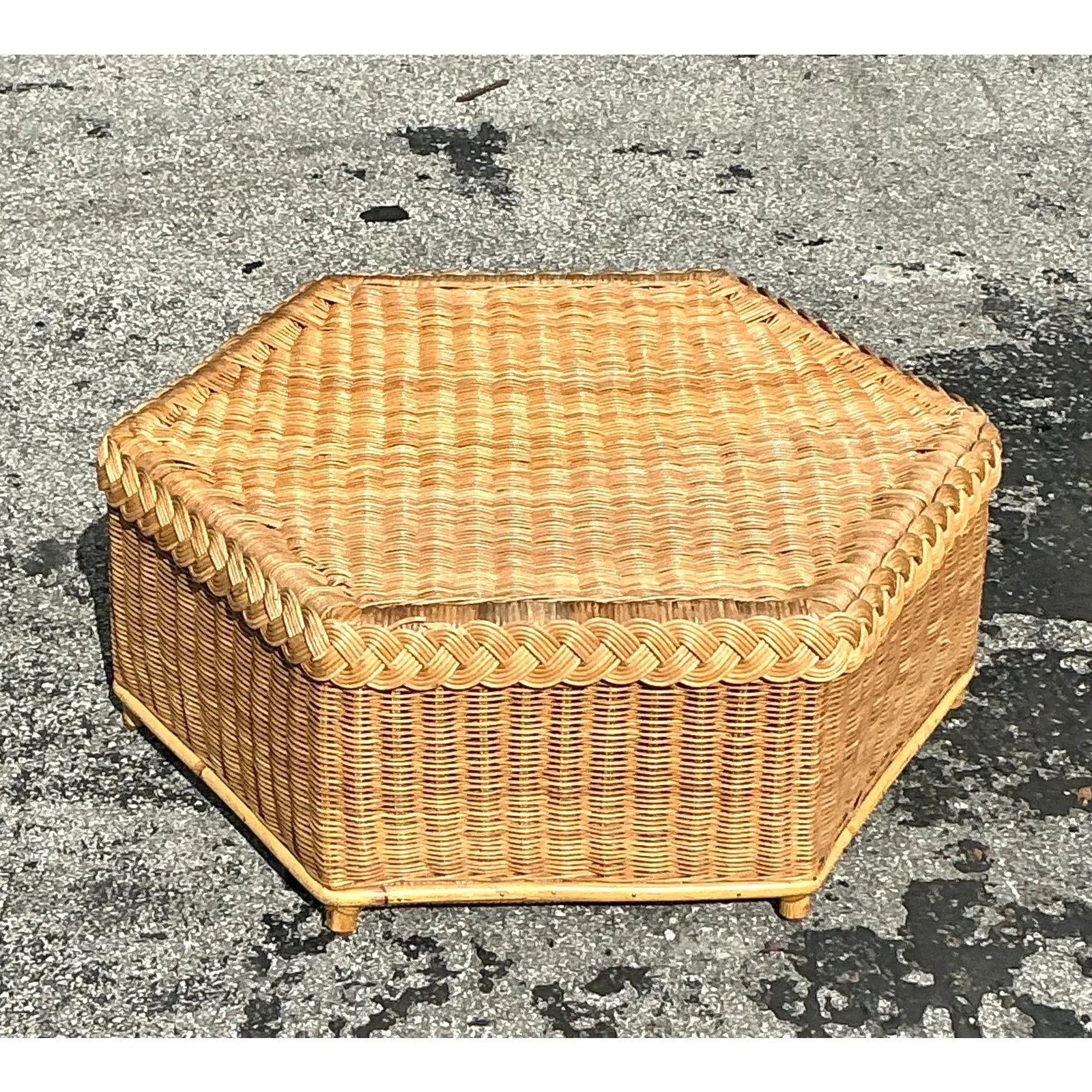 Vintage Coastal Brown Jordan Braided Rattan Coffee Table — additional photo 4