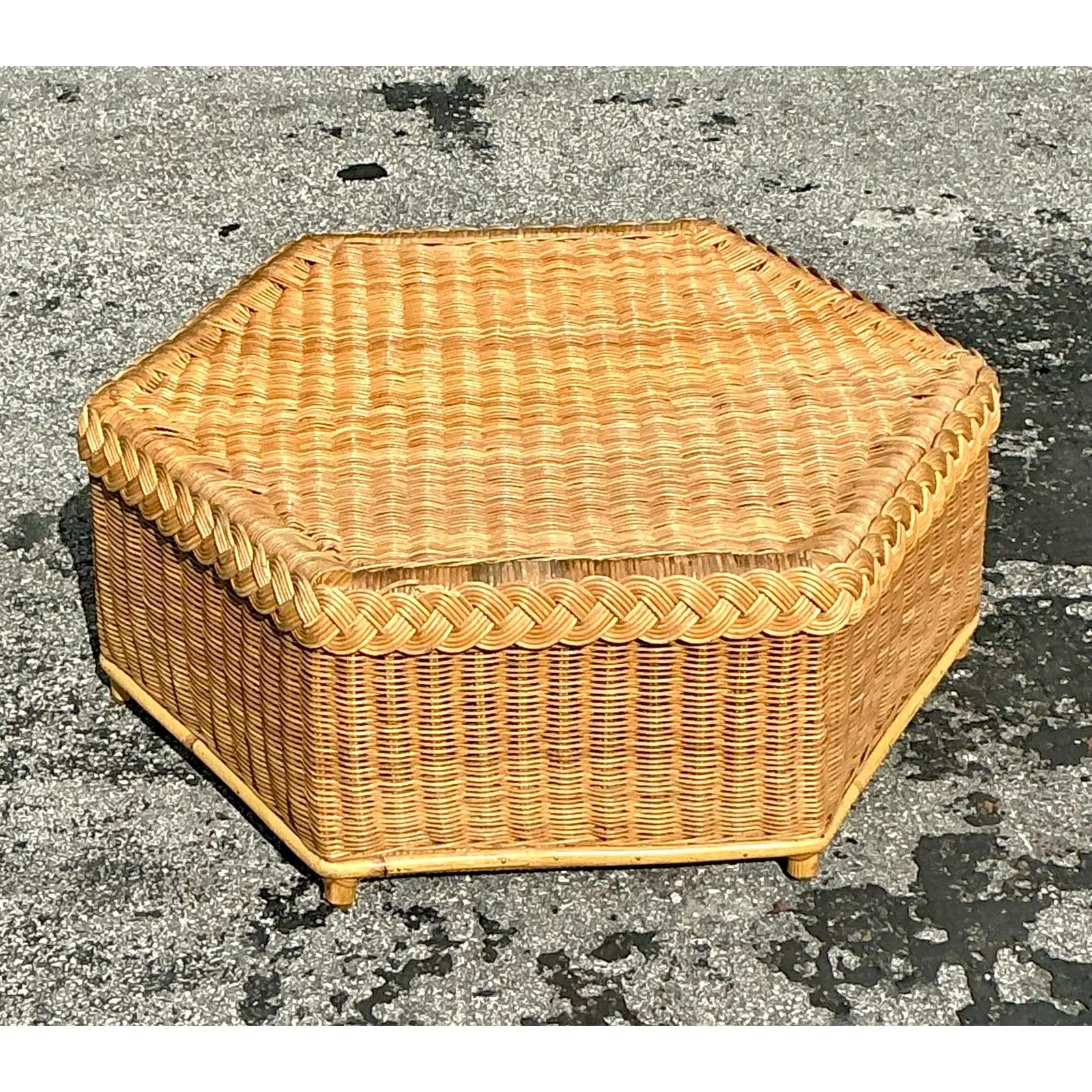 Vintage Coastal Brown Jordan Braided Rattan Coffee Table — additional photo 3