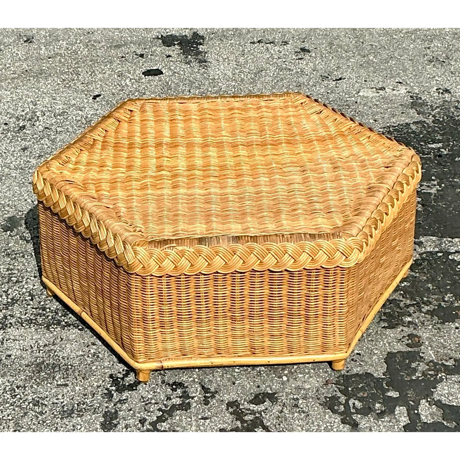 Vintage Coastal Brown Jordan Braided Rattan Coffee Table — additional photo 2