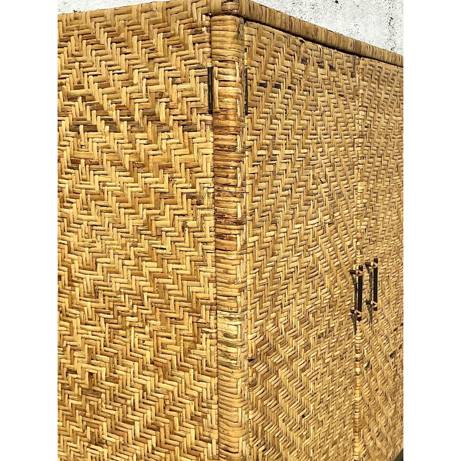 Vintage Coastal Woven Rattan Armoire — additional photo 5