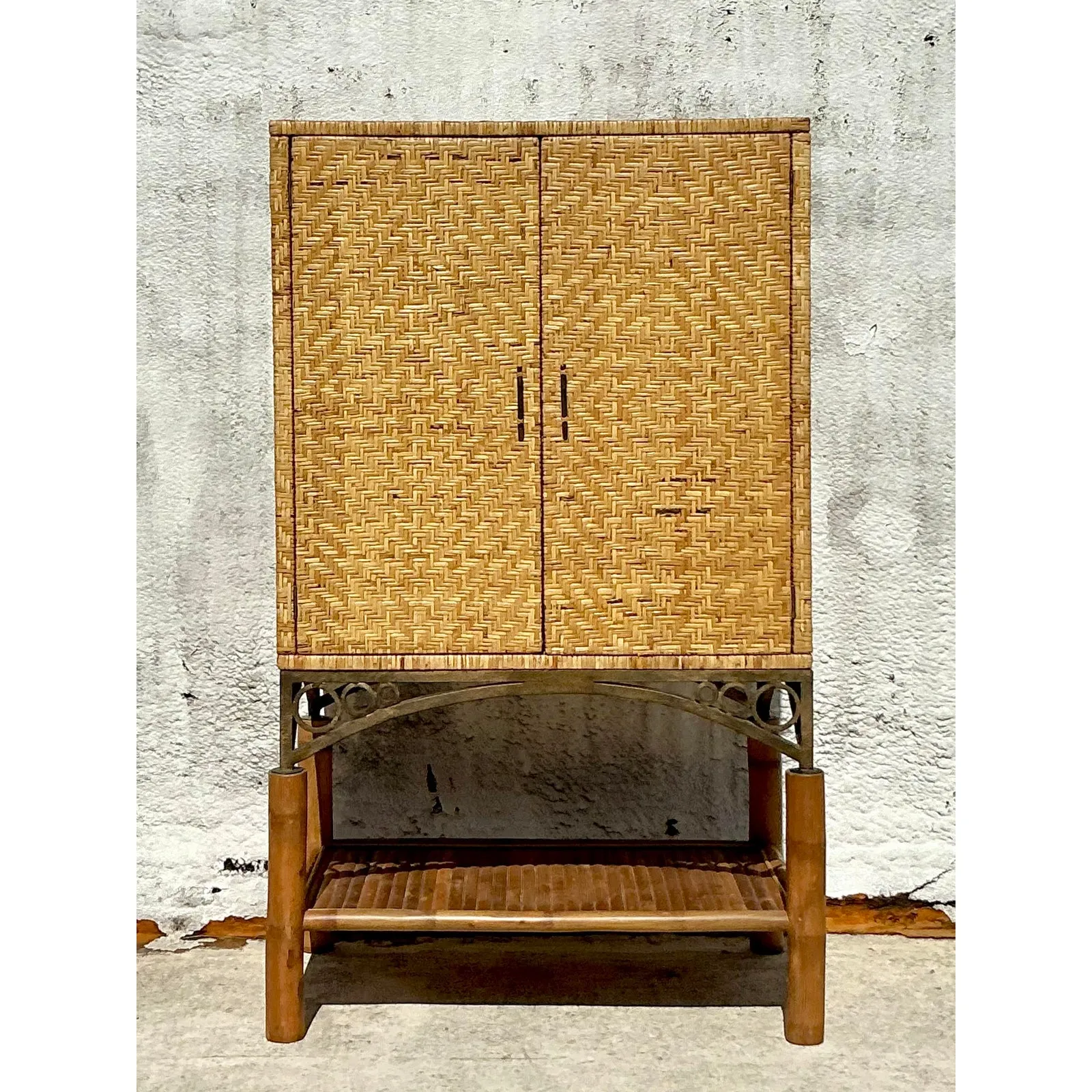 Vintage Coastal Woven Rattan Armoire — additional photo 2