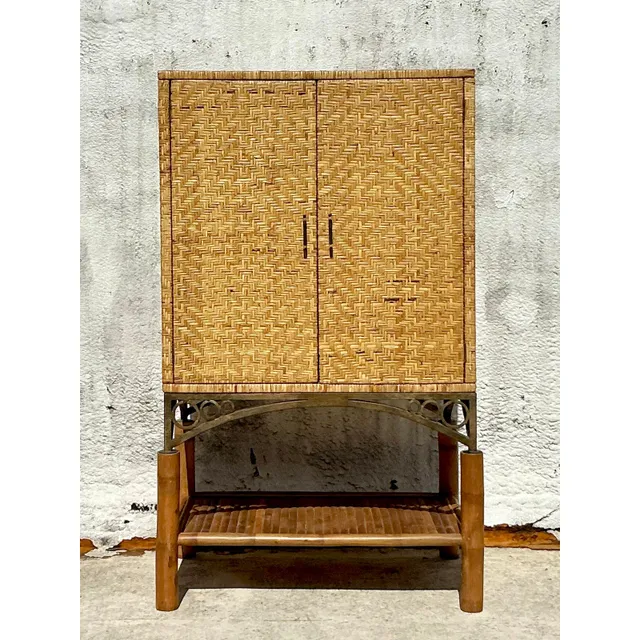 Vintage Coastal Woven Rattan Armoire — additional photo 2