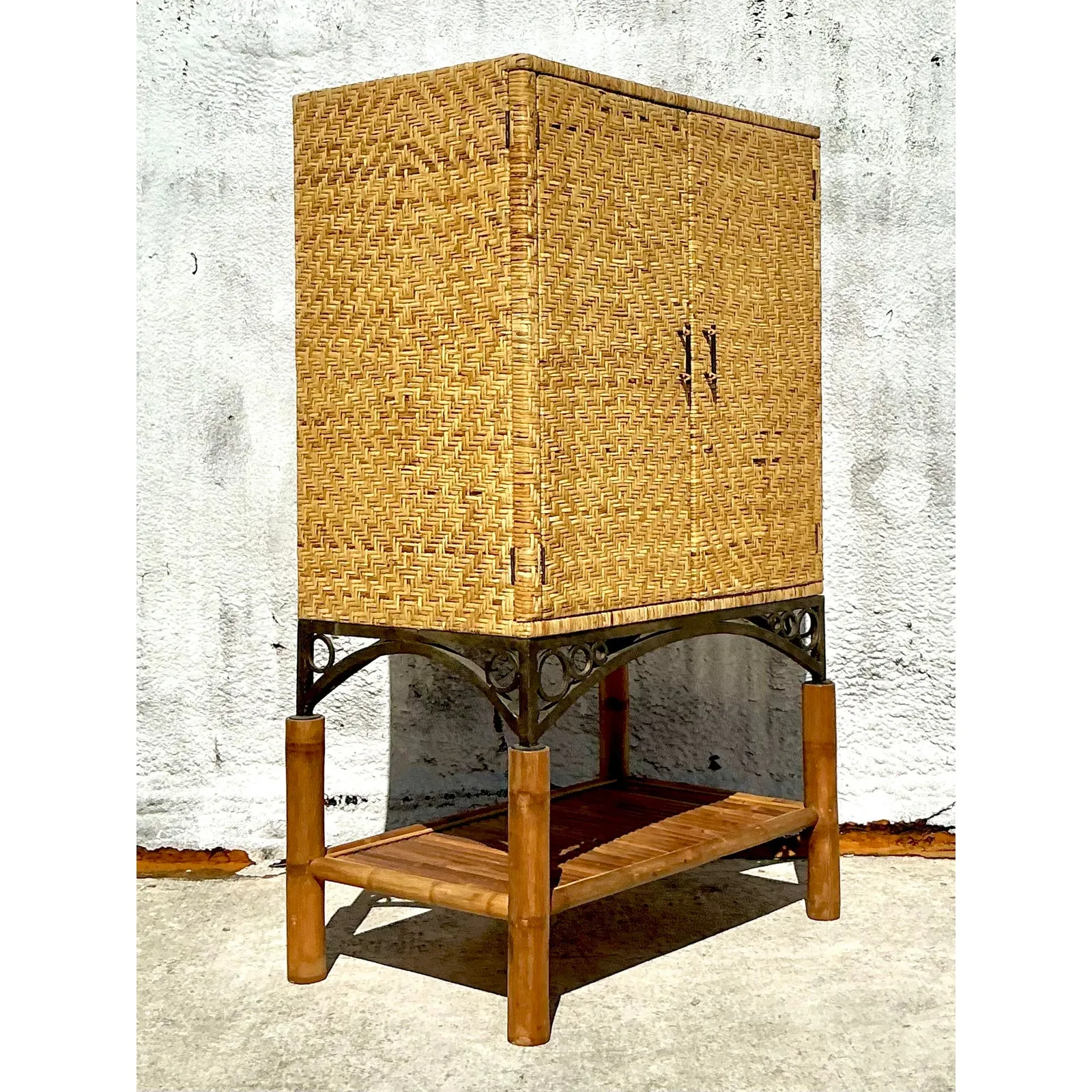 Vintage Coastal Woven Rattan Armoire — additional photo 3