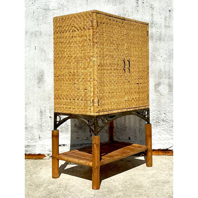Vintage Coastal Woven Rattan Armoire — additional photo 3