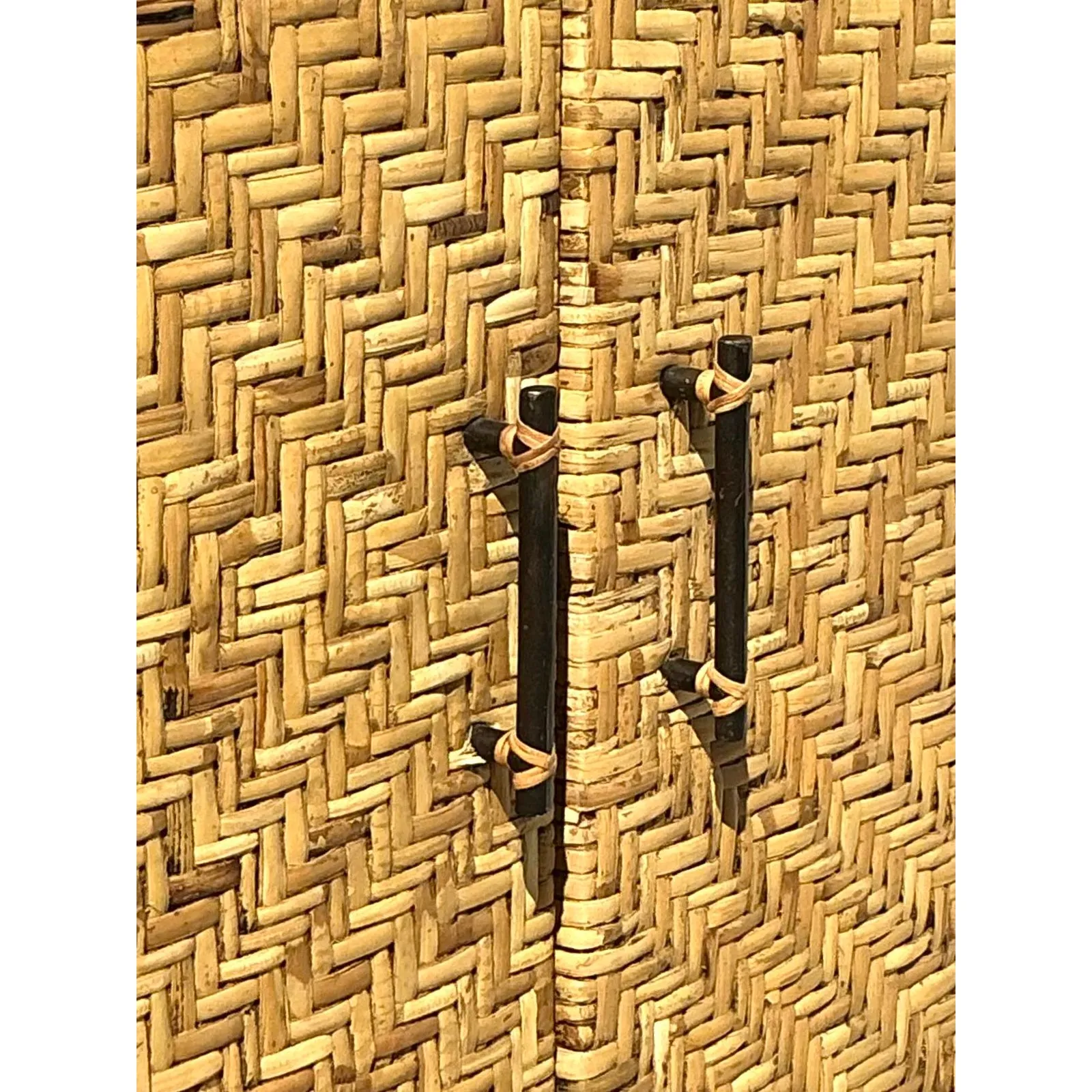 Vintage Coastal Woven Rattan Armoire — additional photo 6