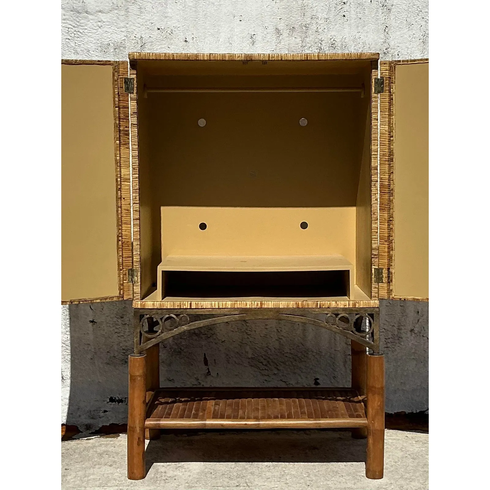 Vintage Coastal Woven Rattan Armoire — additional photo 7
