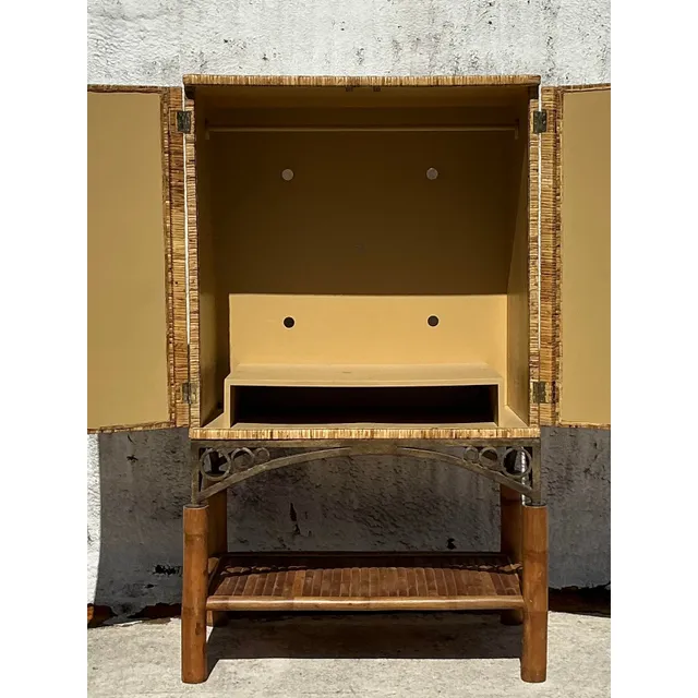Vintage Coastal Woven Rattan Armoire — additional photo 7