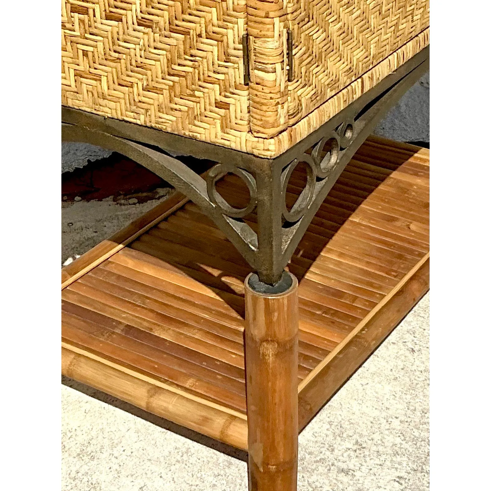 Vintage Coastal Woven Rattan Armoire — additional photo 8