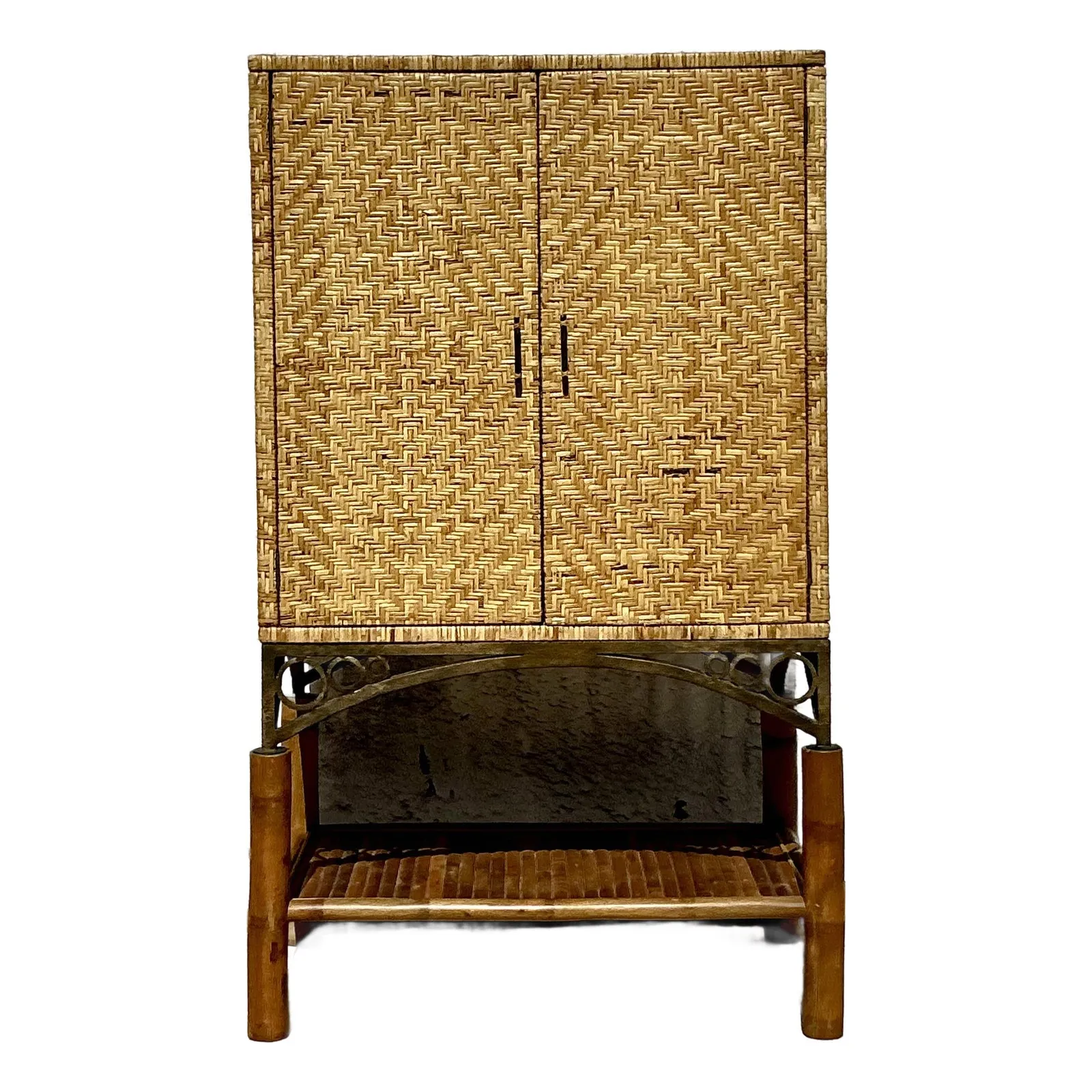Vintage Coastal Woven Rattan Armoire — additional photo 1
