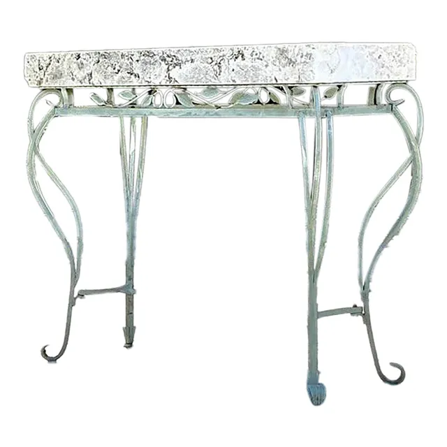 Vintage Boho Wrought Iron and Coquina Stone Console Table — additional photo 1