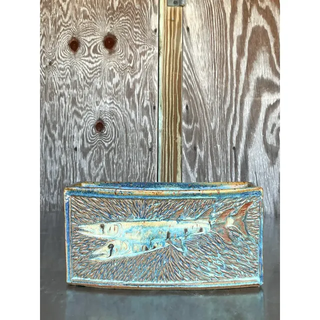 Vintage Boho Original Studio Pottery Fish Vase — additional photo 2