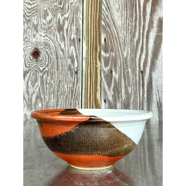 Vintage Boho Original Studio Pottery Bowl - Ceramic, 8.75W x 3.75H — additional photo 5