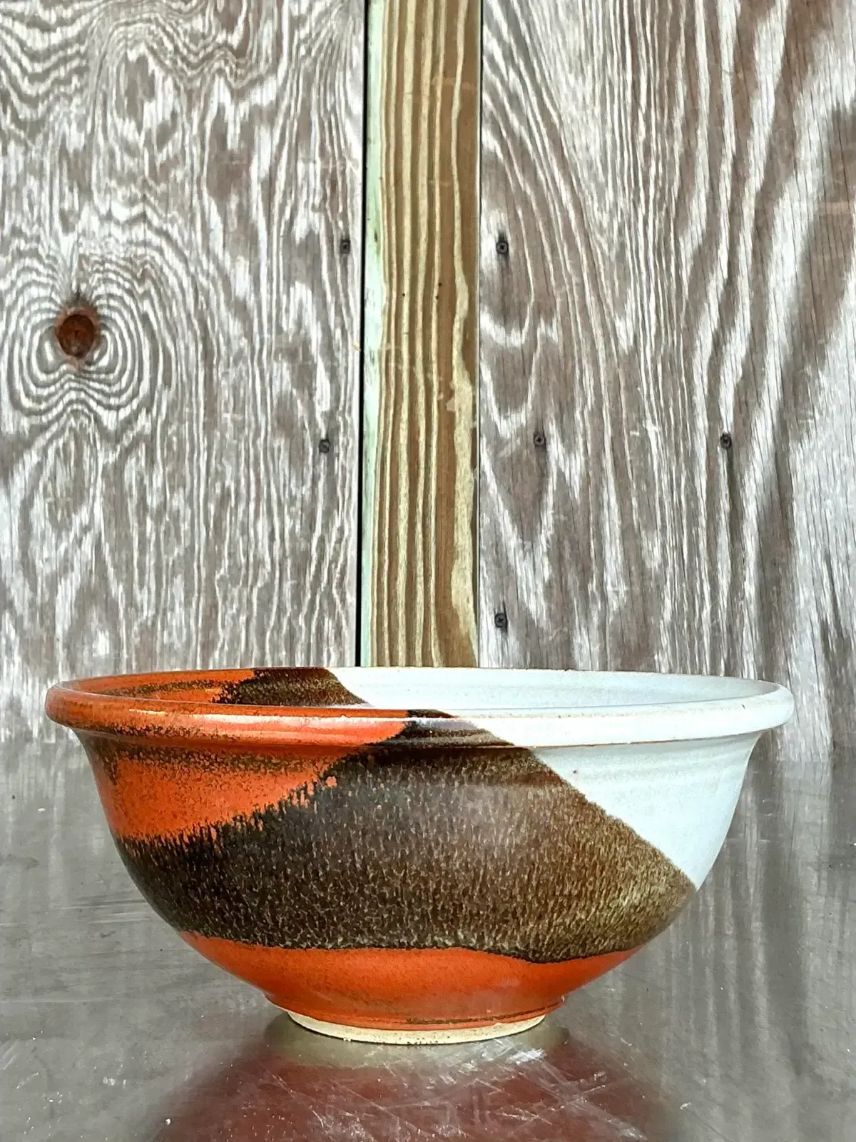 Vintage Boho Original Studio Pottery Bowl - Ceramic, 8.75W x 3.75H — additional photo 2