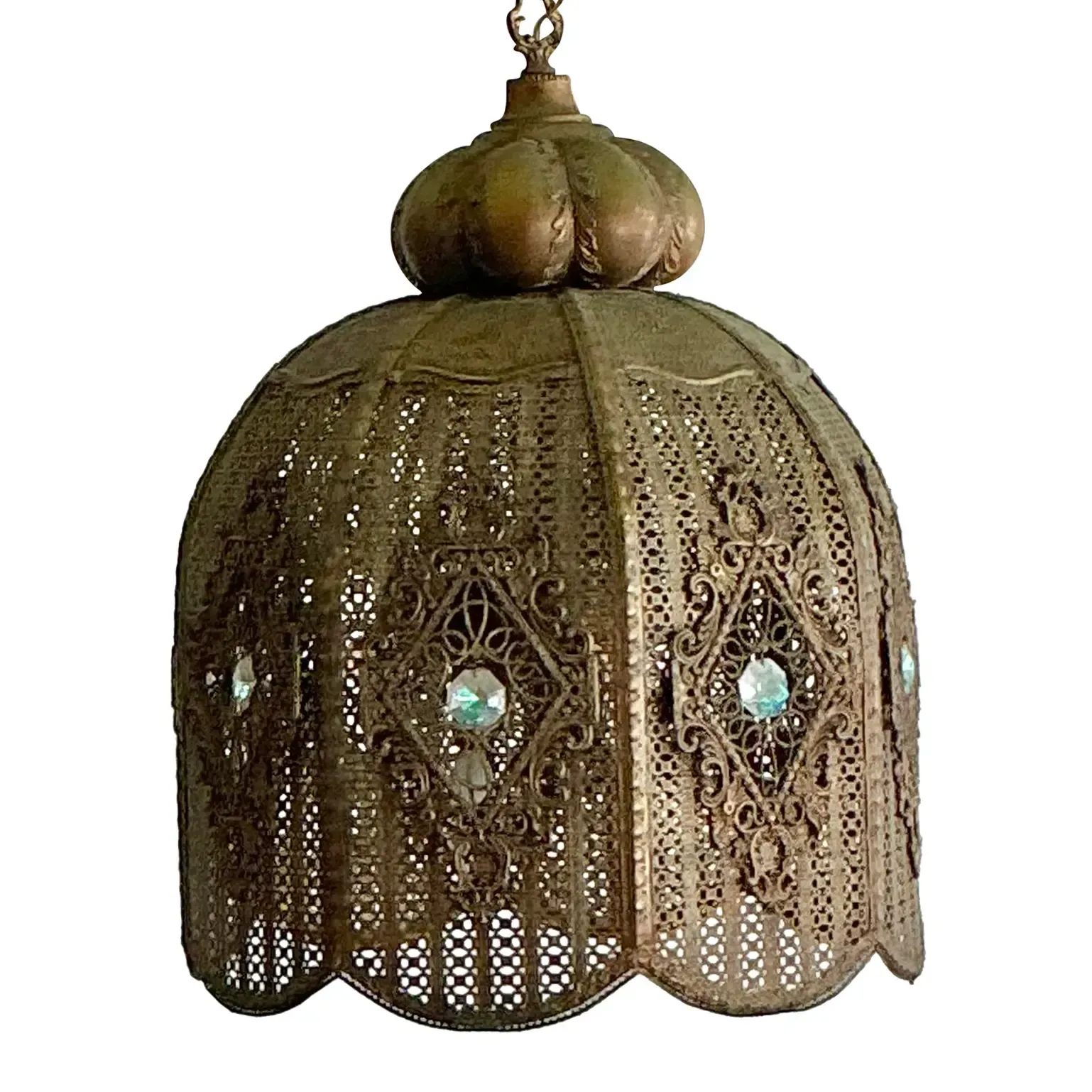 Vintage Boho Moroccan Brass Filagree Dome Lantern — additional photo 4