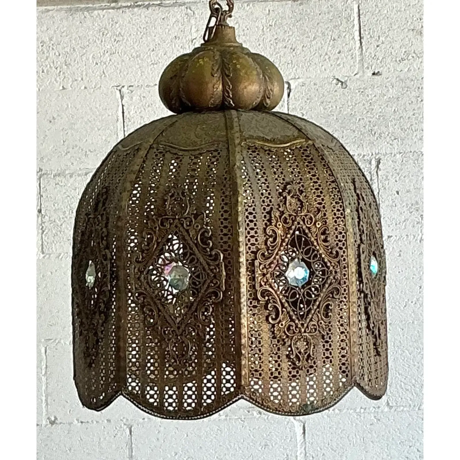 Vintage Boho Moroccan Brass Filagree Dome Lantern — additional photo 5