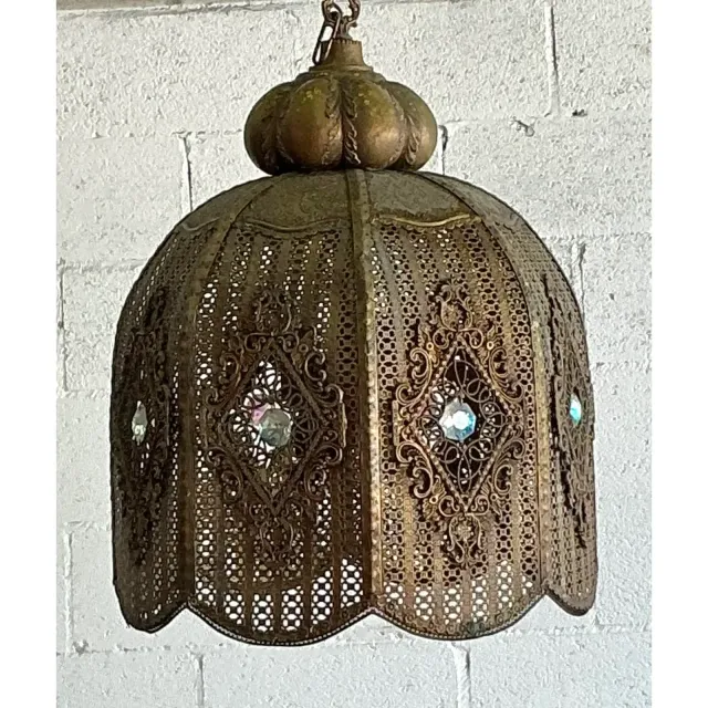 Vintage Boho Moroccan Brass Filagree Dome Lantern — additional photo 5