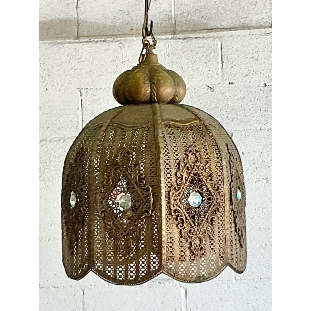 Vintage Boho Moroccan Brass Filagree Dome Lantern