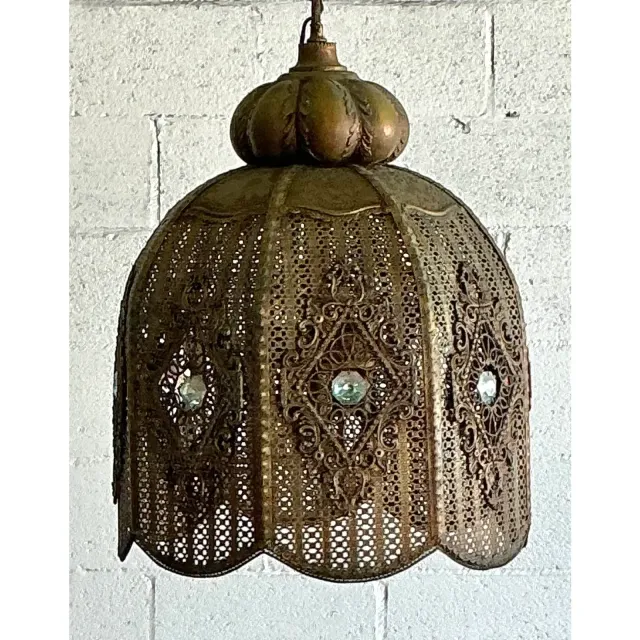 Vintage Boho Moroccan Brass Filagree Dome Lantern — additional photo 2