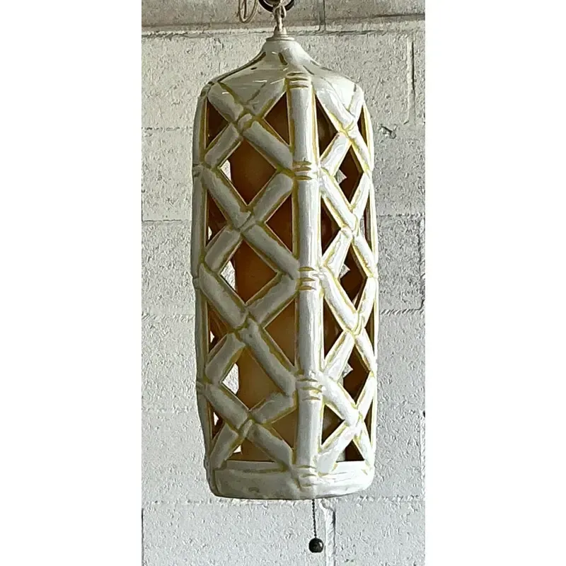 Vintage Mid-Century Modern Glazed Ceramic Hanging Trellis Lantern — additional photo 2