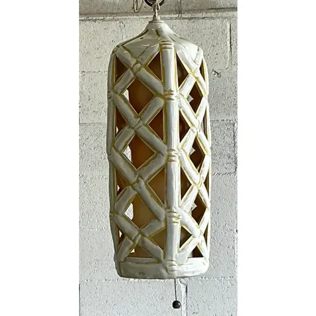 Vintage Mid-Century Modern Glazed Ceramic Hanging Trellis Lantern — additional photo 2