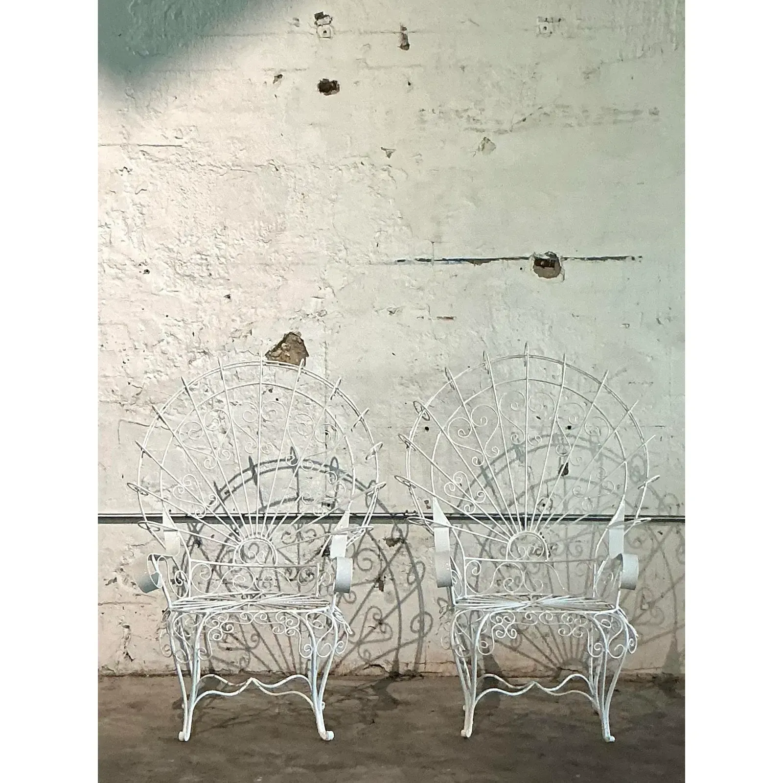  Vintage Regency Wrought Iron Peacock Salon Chairs After Salterini - A Pair — additional photo 1