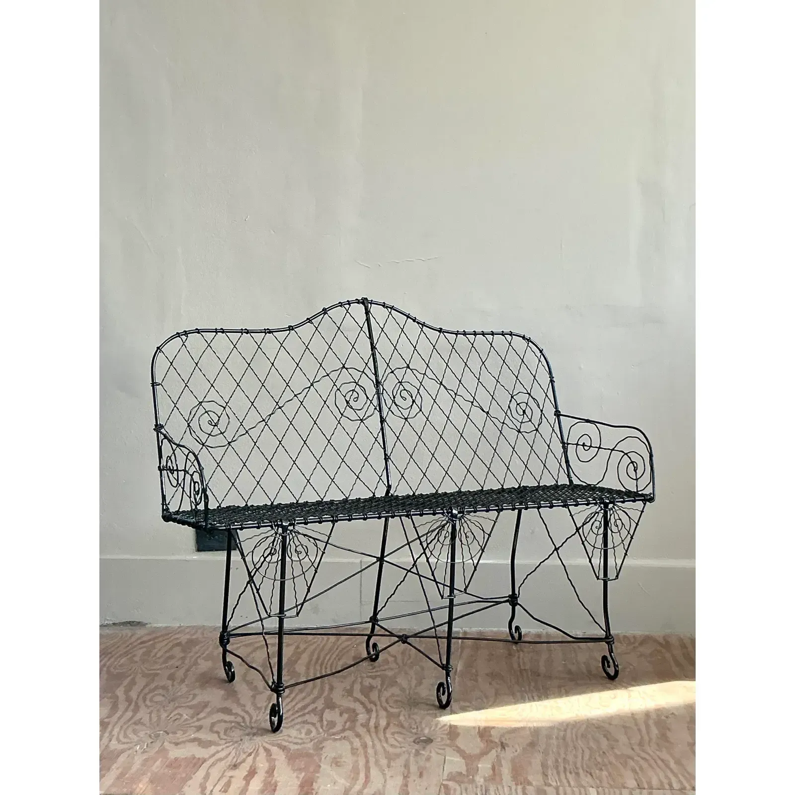 Late 20th Century Regency Trellis Wrought Iron Bench — additional photo 5