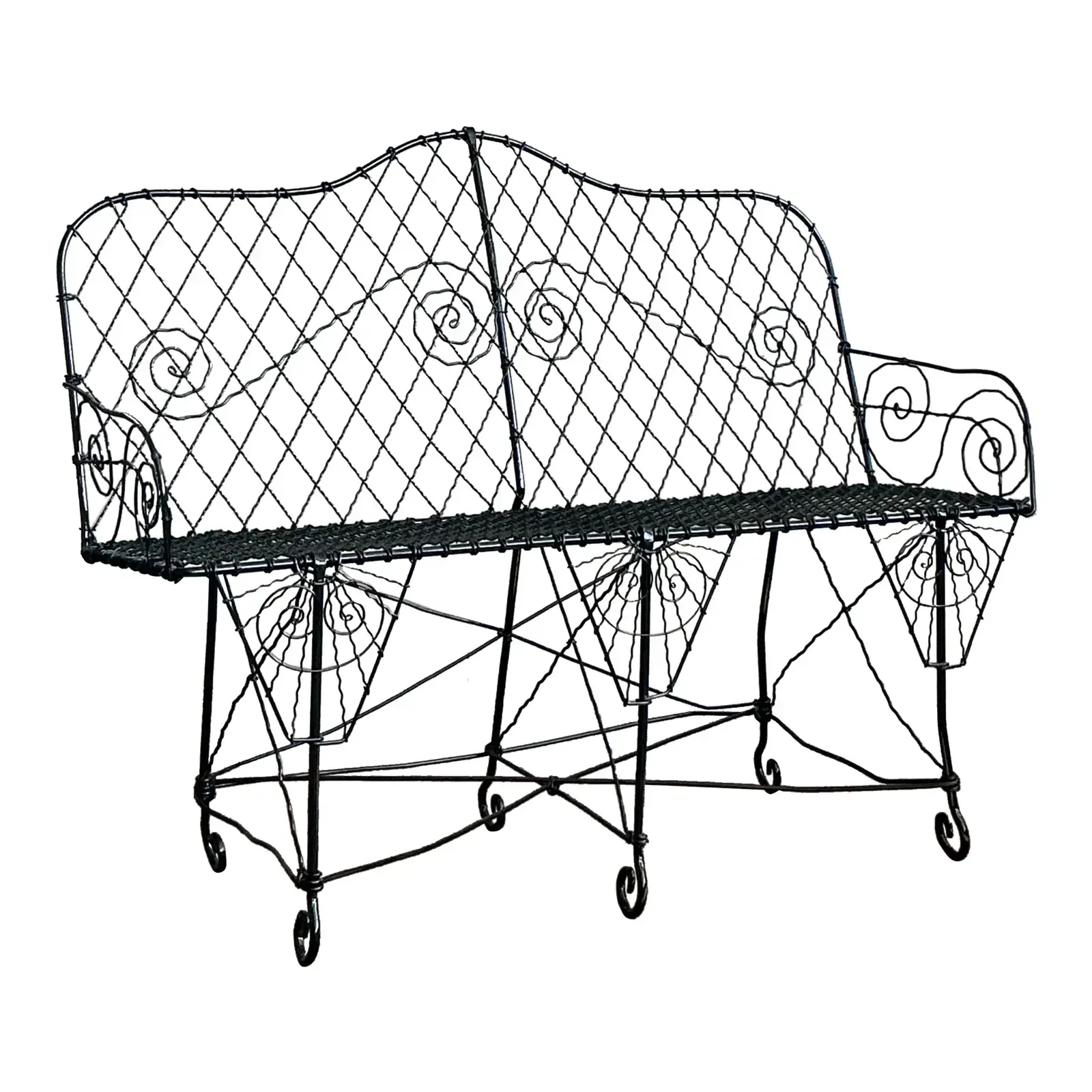 Late 20th Century Regency Trellis Wrought Iron Bench — additional photo 4