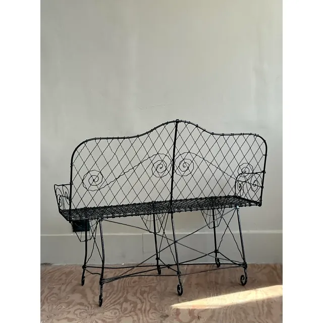 Late 20th Century Regency Trellis Wrought Iron Bench — additional photo 1