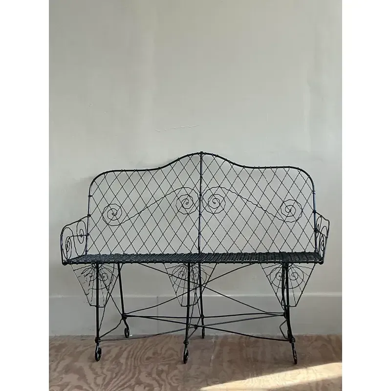 Late 20th Century Regency Trellis Wrought Iron Bench — additional photo 6
