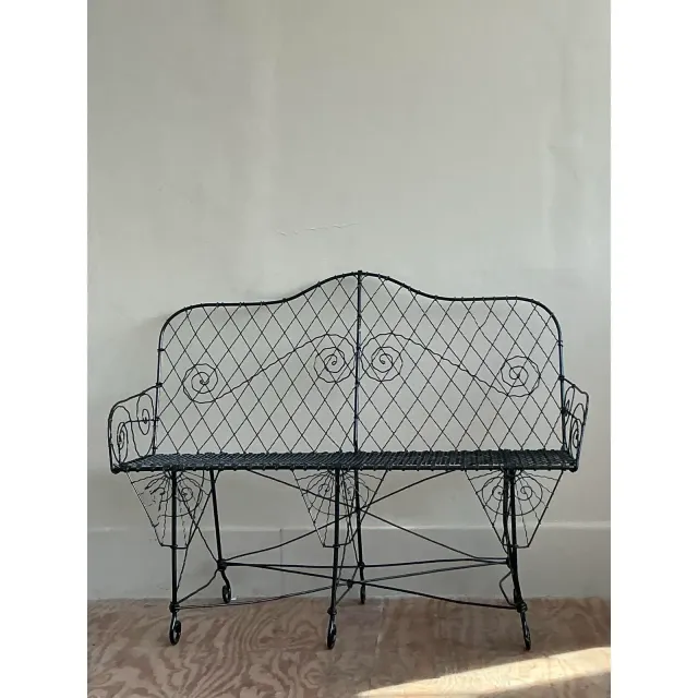 Late 20th Century Regency Trellis Wrought Iron Bench — additional photo 2