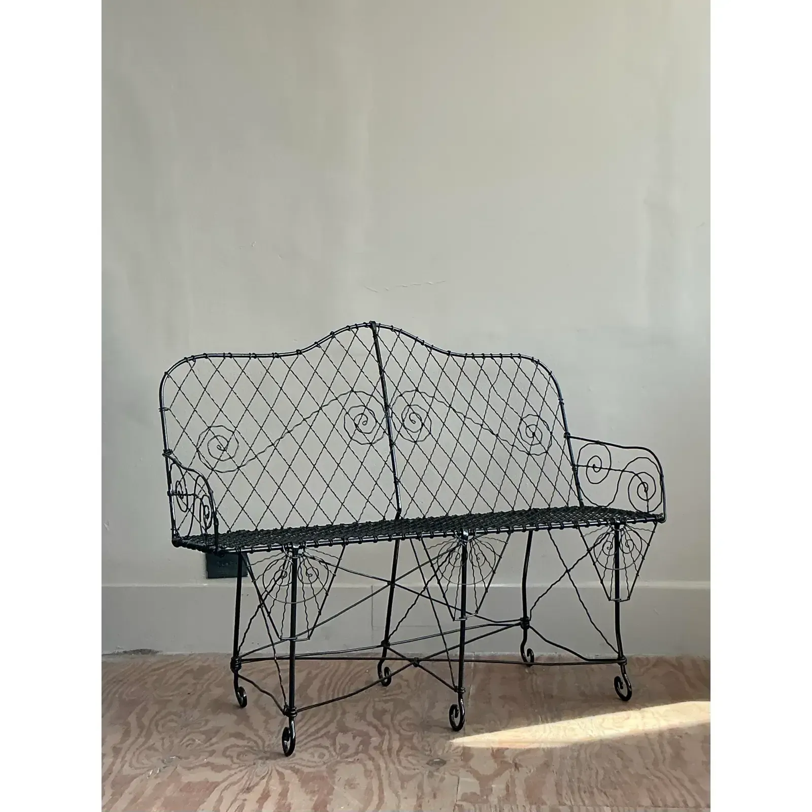 Late 20th Century Regency Trellis Wrought Iron Bench — additional photo 3