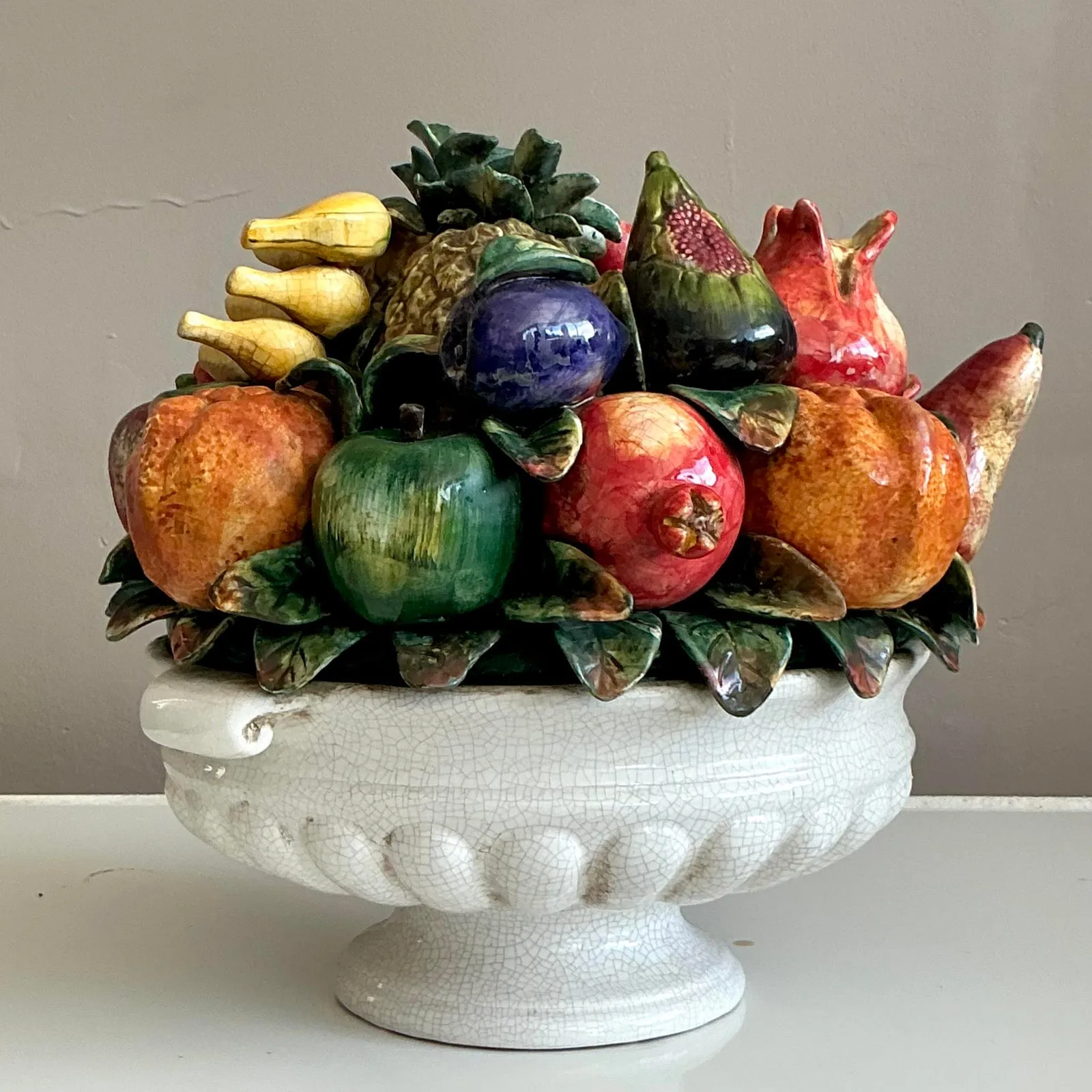 Vintage Regency Monumental Glazed Ceramic Bowl of Fruit — additional photo 3