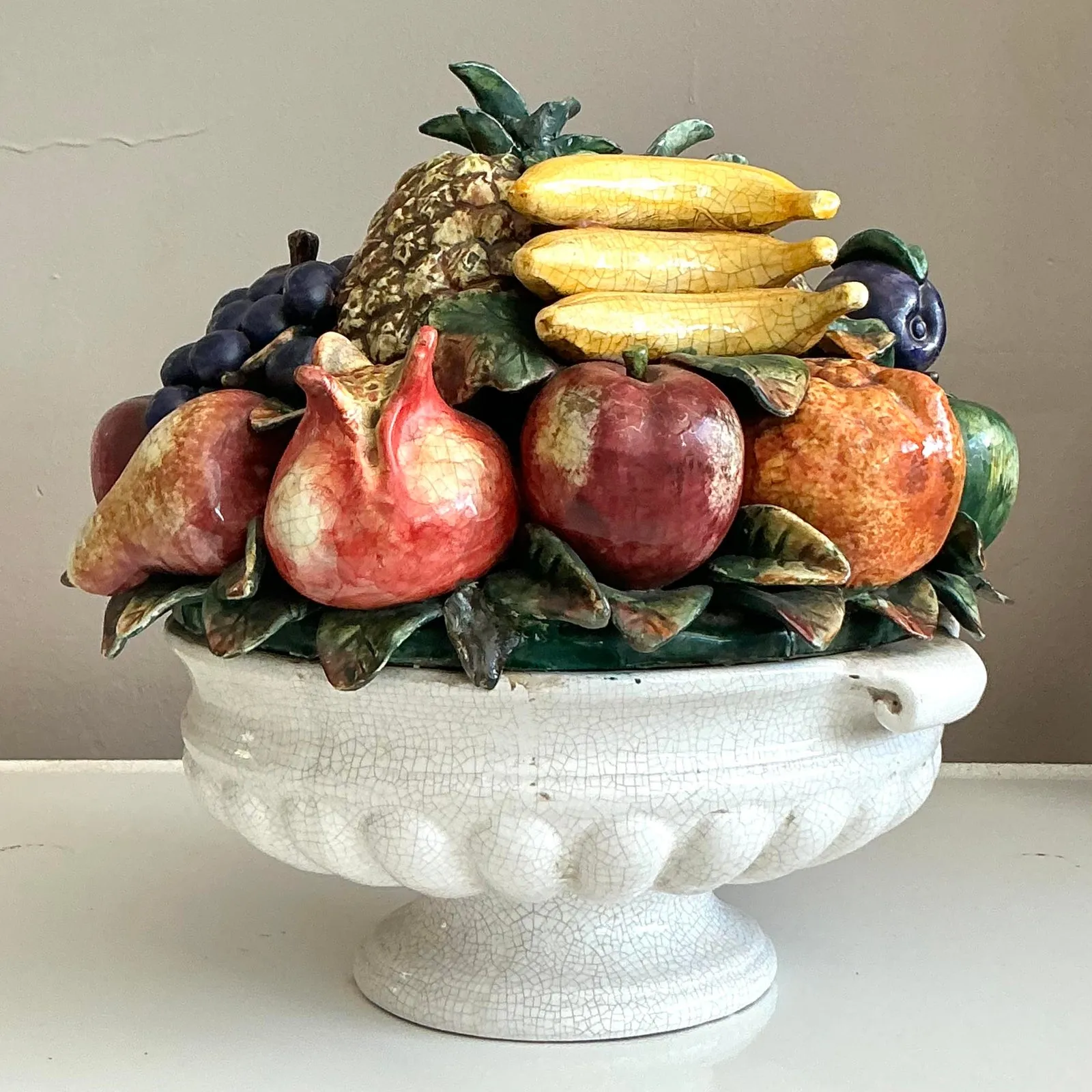 Vintage Regency Monumental Glazed Ceramic Bowl of Fruit — additional photo 5
