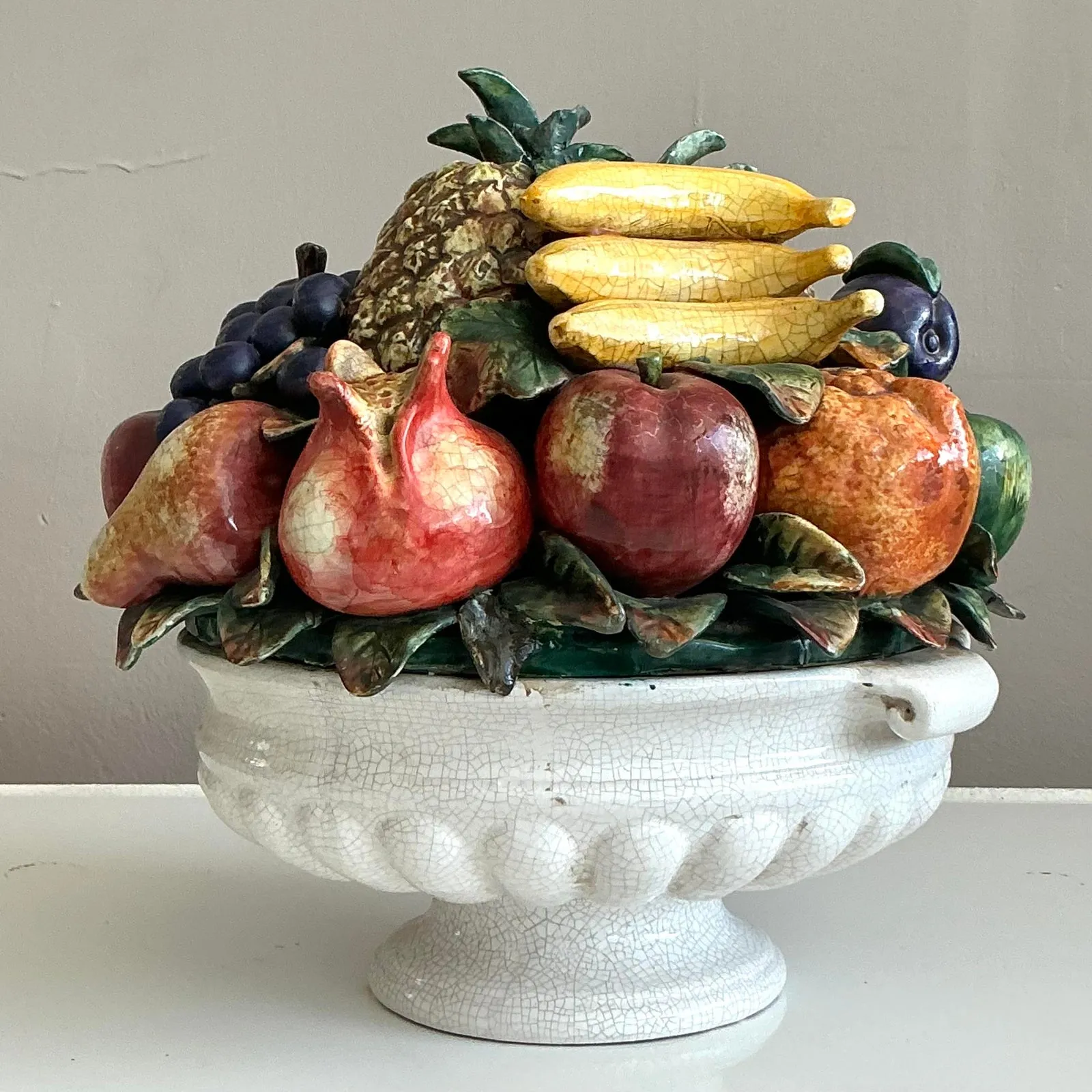Vintage Regency Monumental Glazed Ceramic Bowl of Fruit — additional photo 8