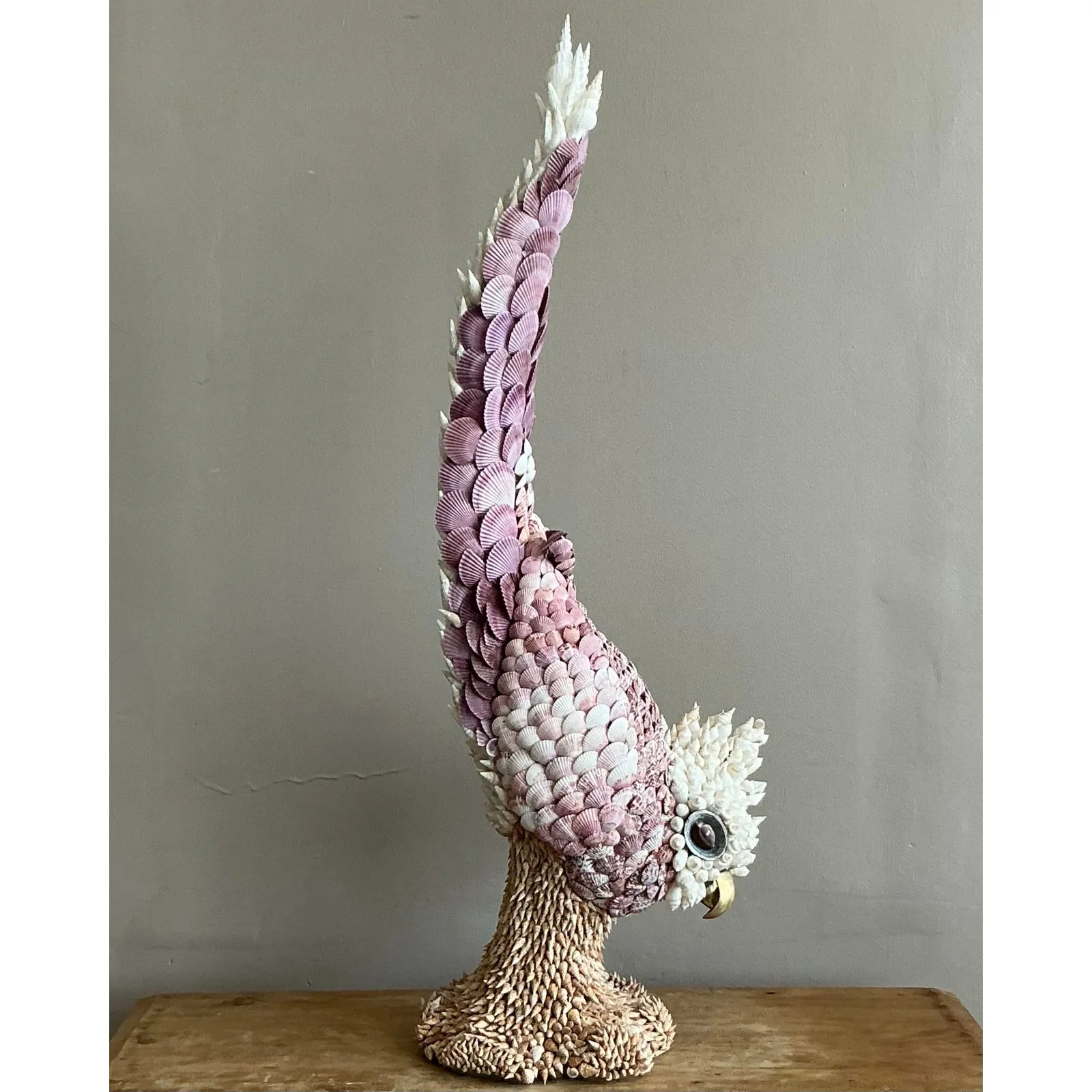 Vintage Coastal Monumental Shell Encrusted Cockatoo — additional photo 3