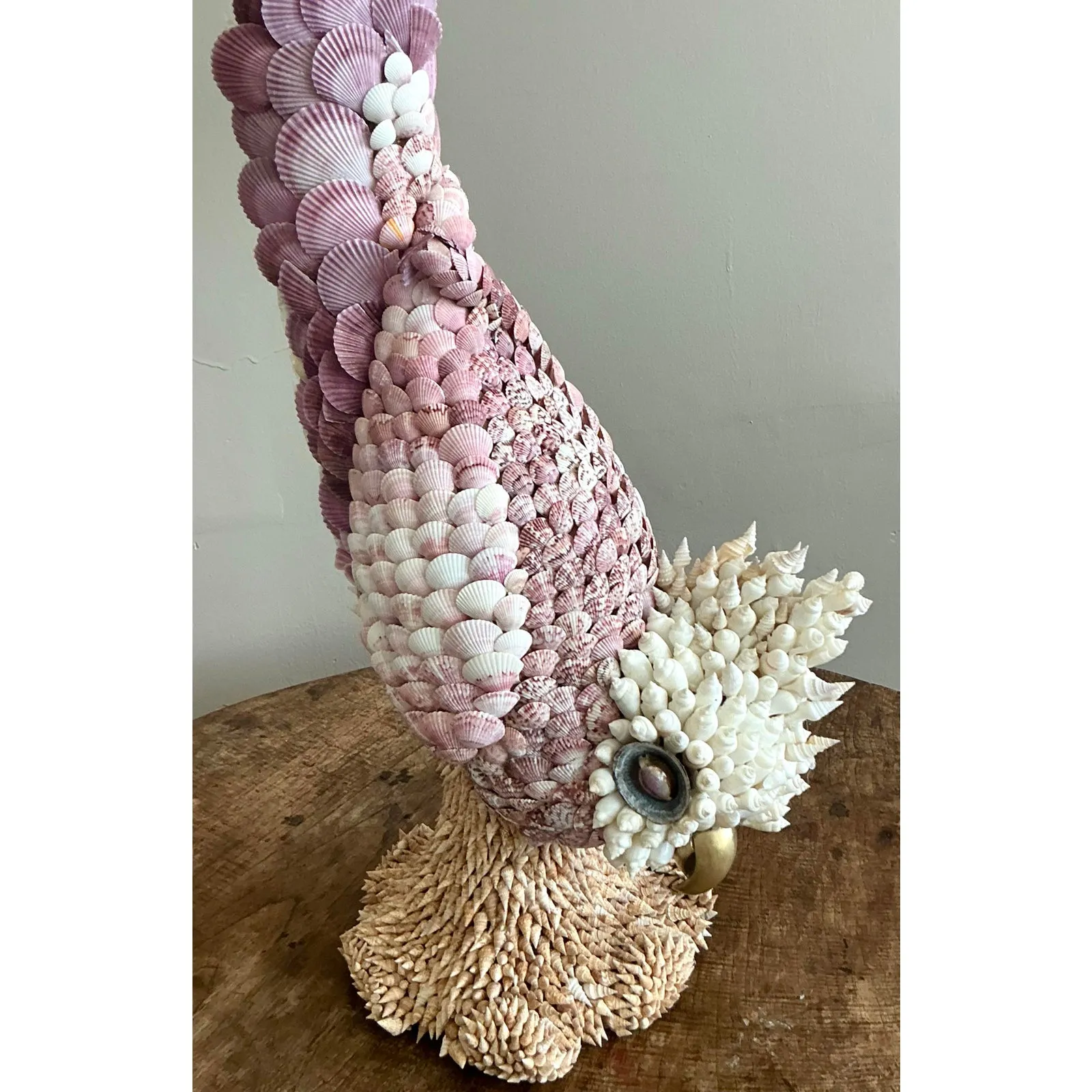 Vintage Coastal Monumental Shell Encrusted Cockatoo — additional photo 4