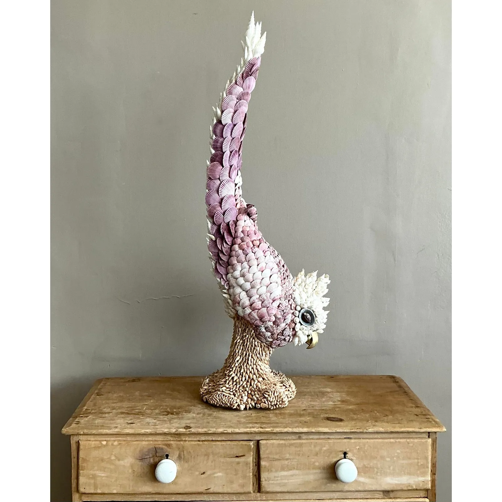 Vintage Coastal Monumental Shell Encrusted Cockatoo — additional photo 8
