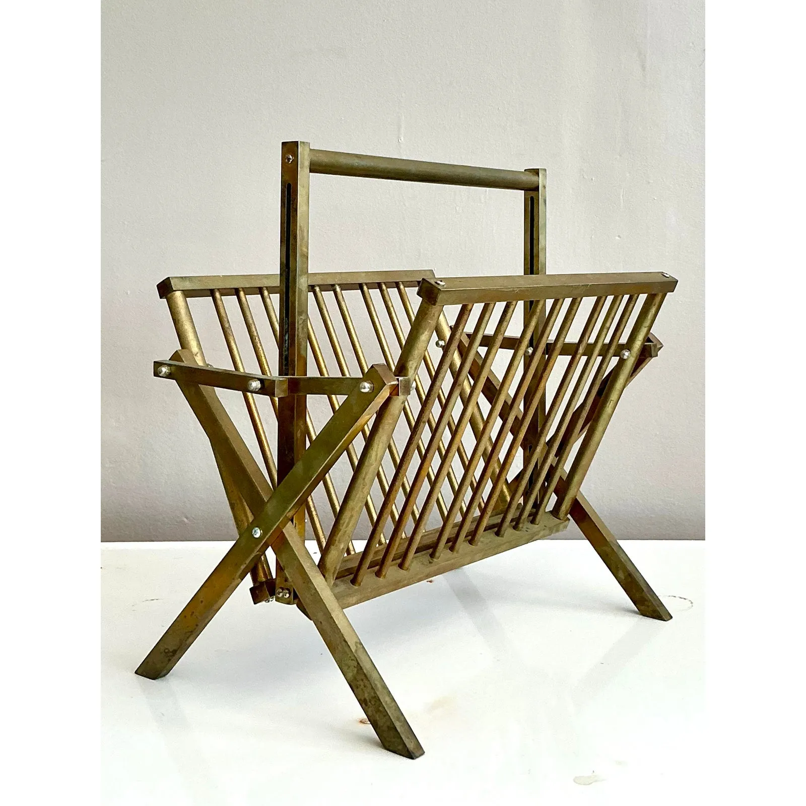 Vintage Modernist Brass Newspaper Rack — additional photo 4