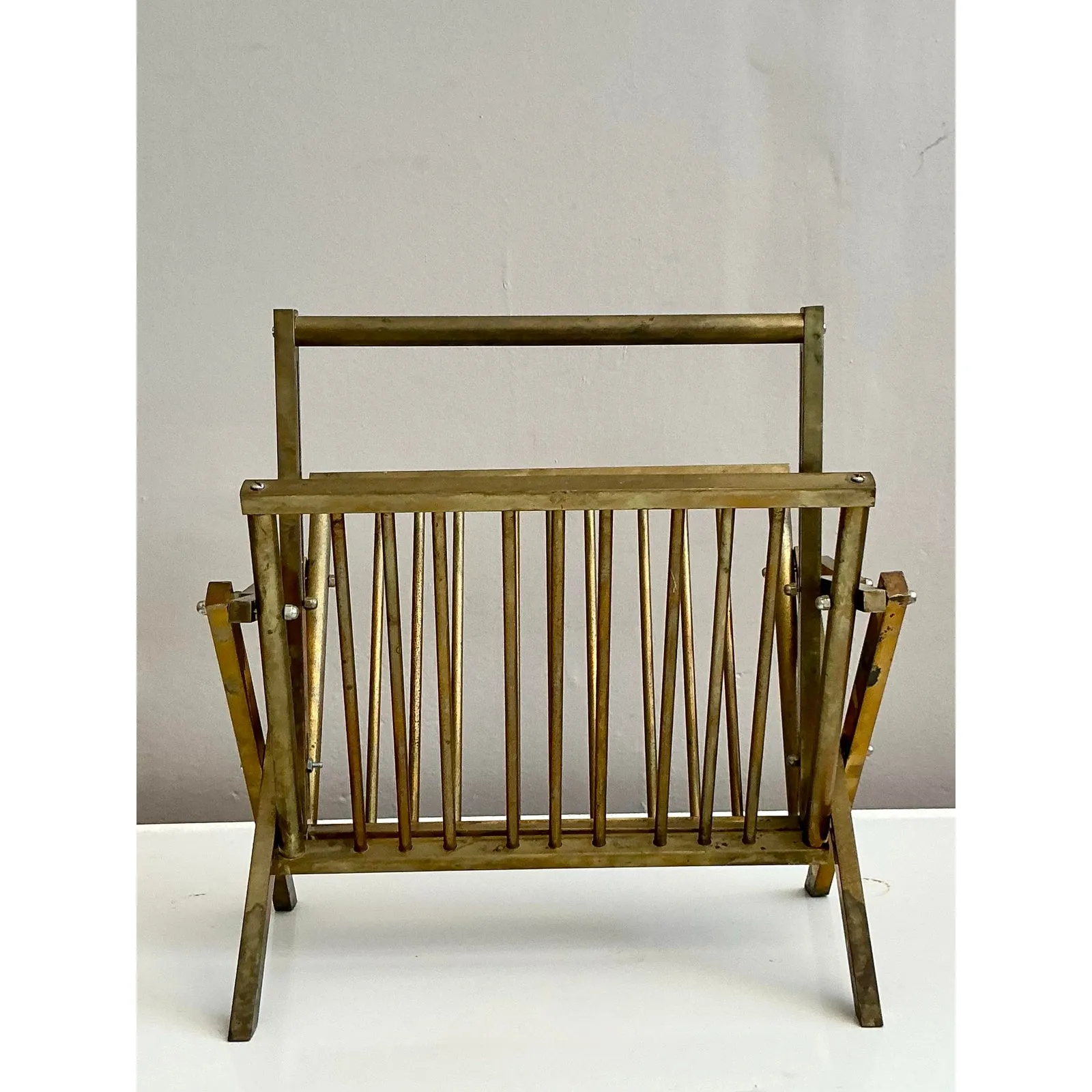 Vintage Modernist Brass Newspaper Rack — additional photo 5