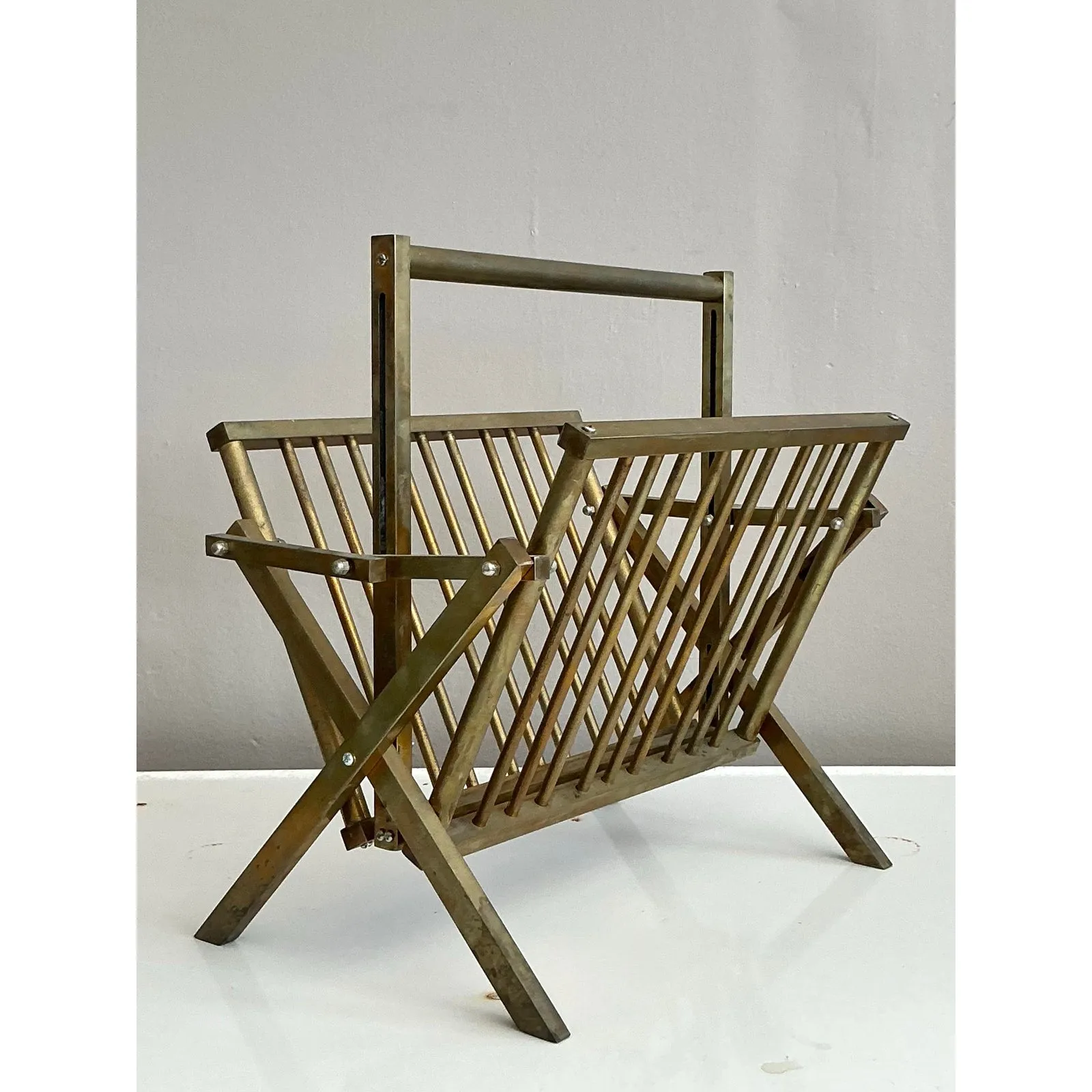 Vintage Modernist Brass Newspaper Rack — additional photo 6