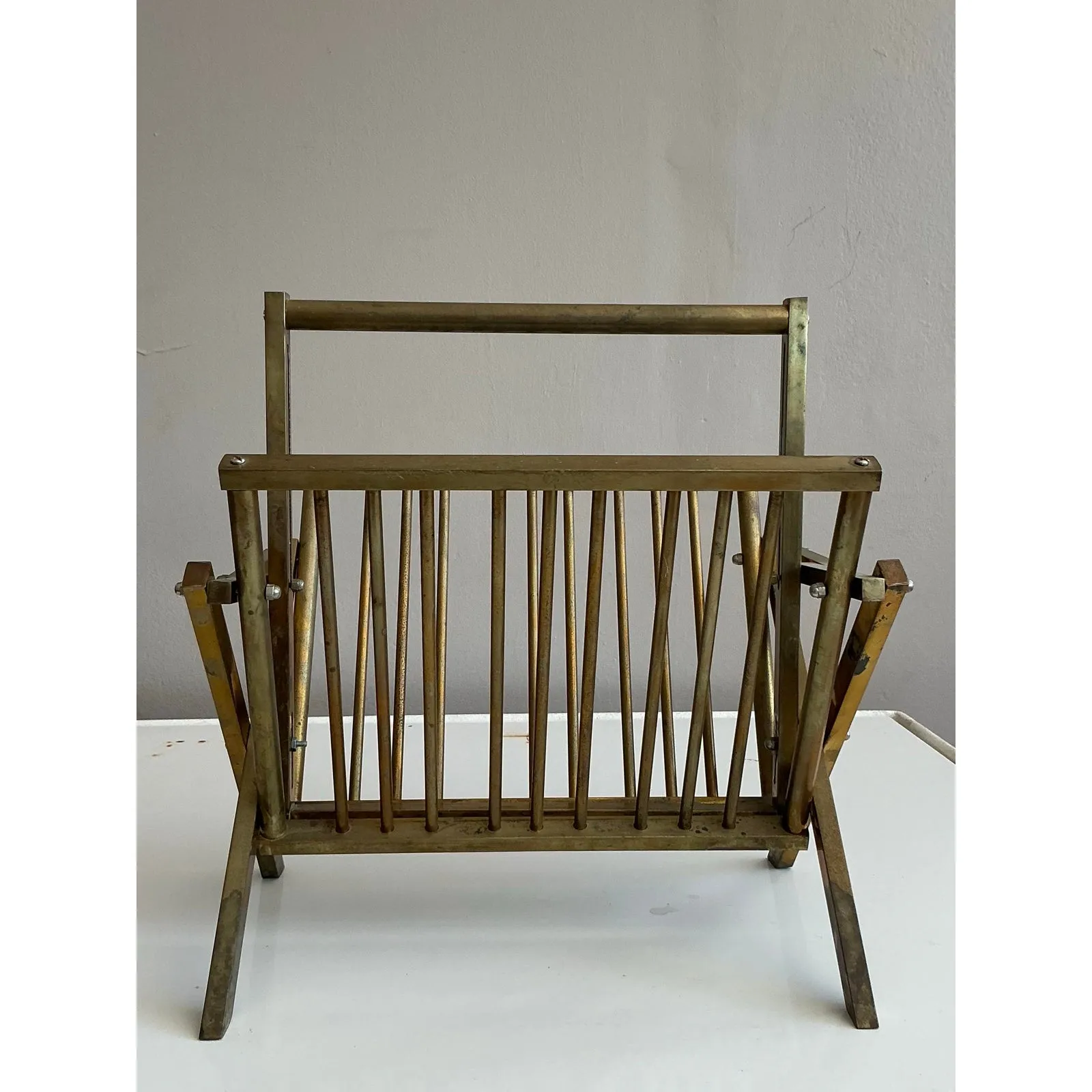 Vintage Modernist Brass Newspaper Rack — additional photo 7