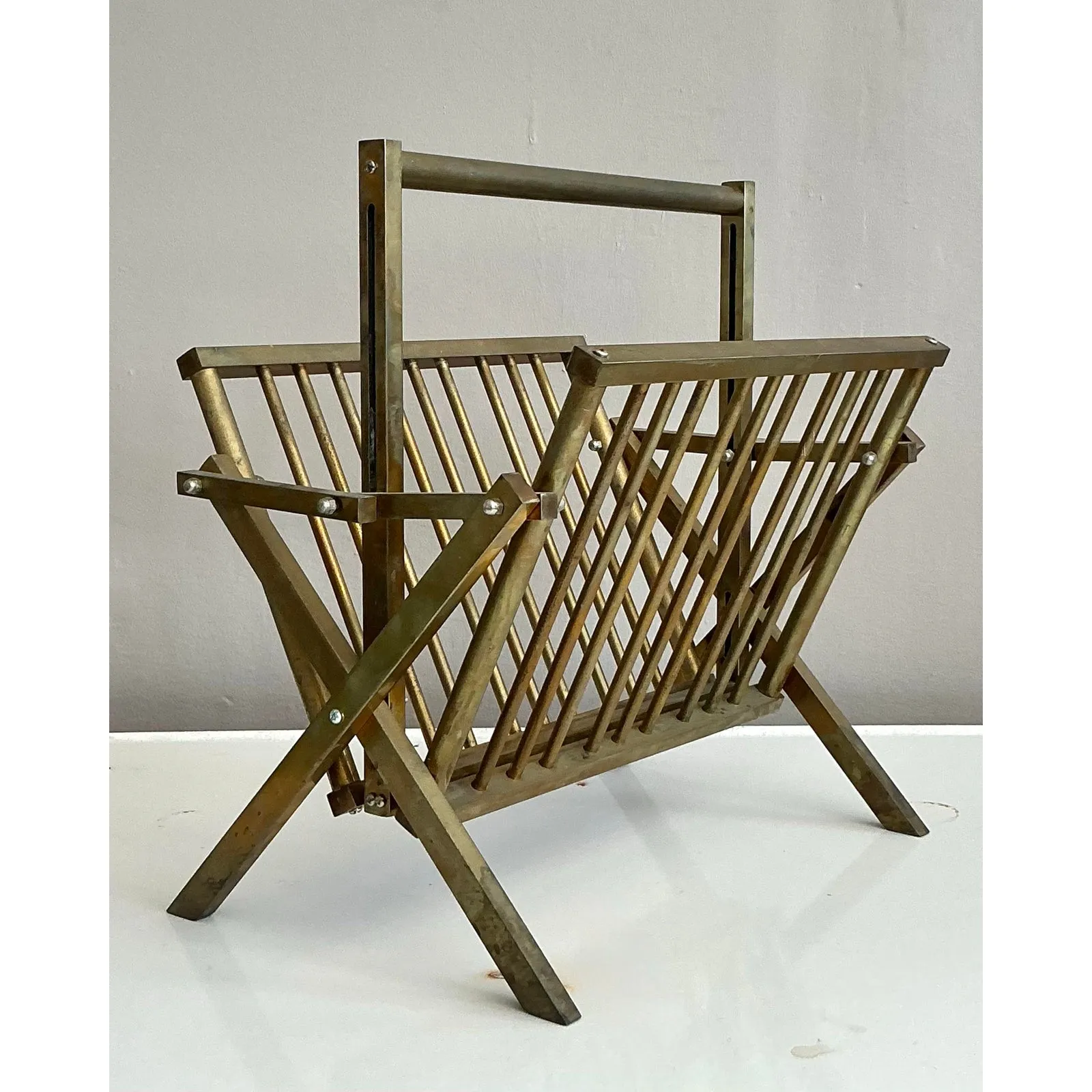 Vintage Modernist Brass Newspaper Rack — additional photo 8